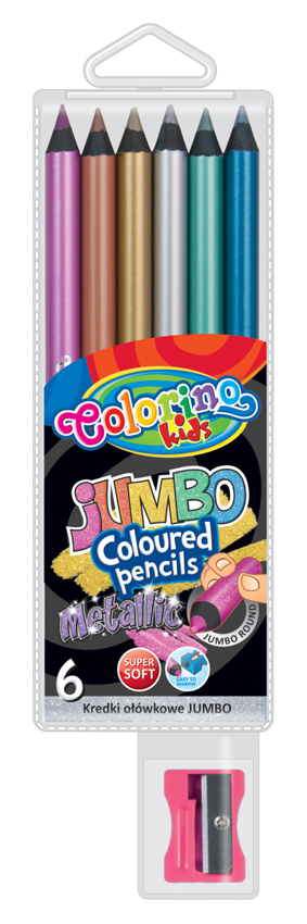 Colorino pastelky metalické JUMBO, čierne drevo, so strúhadlom, 6 farieb